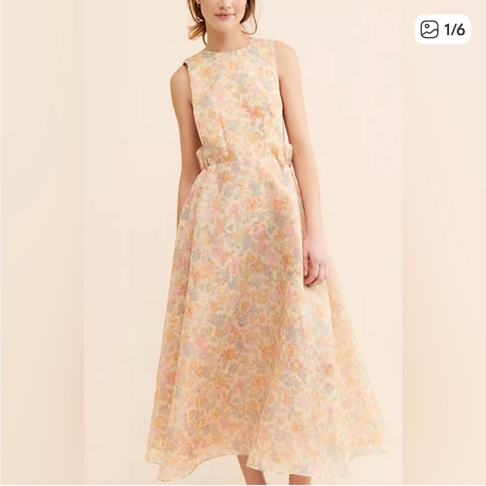 Selkie Pastel Floral Midi Dress in Peach and Soft Blue